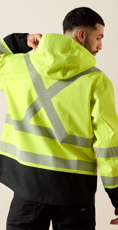 FR Hi-Vis Hooded Waterproof Jacket Back